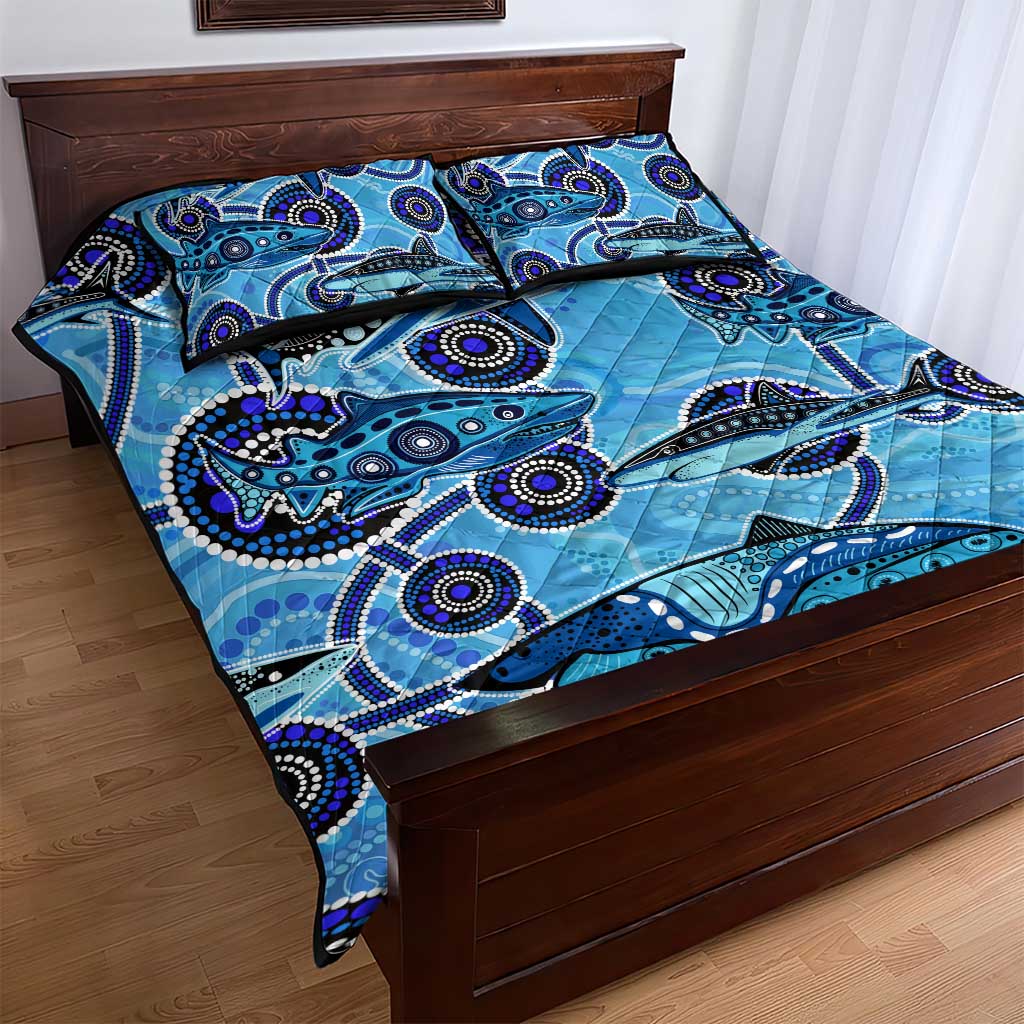 Sharks Aboriginal Australia Quilt Bed Set Indigenous Art Blue