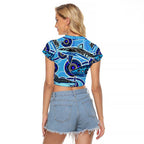 Sharks Aboriginal Australia Raglan Cropped T Shirt Indigenous Art Blue
