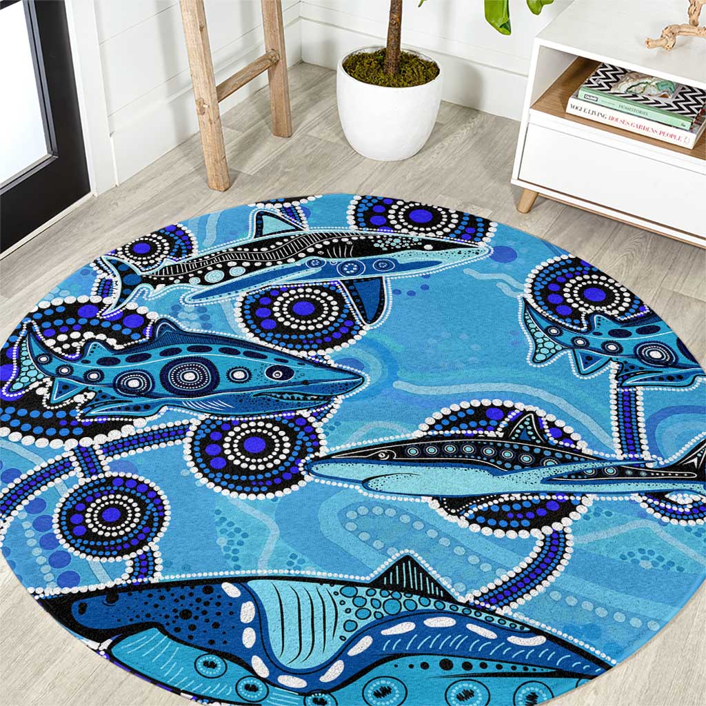 Sharks Aboriginal Australia Round Carpet Indigenous Art Blue