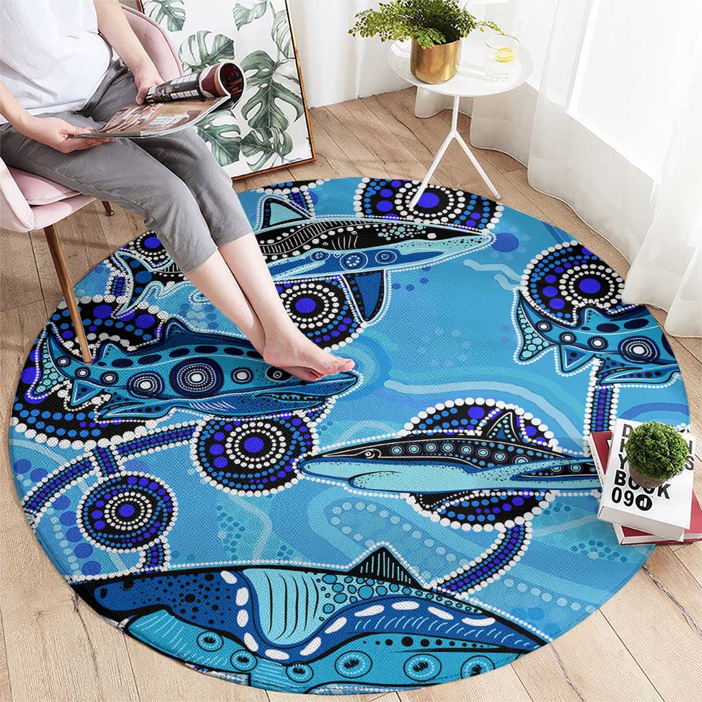 Sharks Aboriginal Australia Round Carpet Indigenous Art Blue
