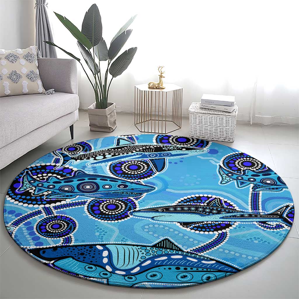 Sharks Aboriginal Australia Round Carpet Indigenous Art Blue