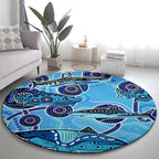 Sharks Aboriginal Australia Round Carpet Indigenous Art Blue