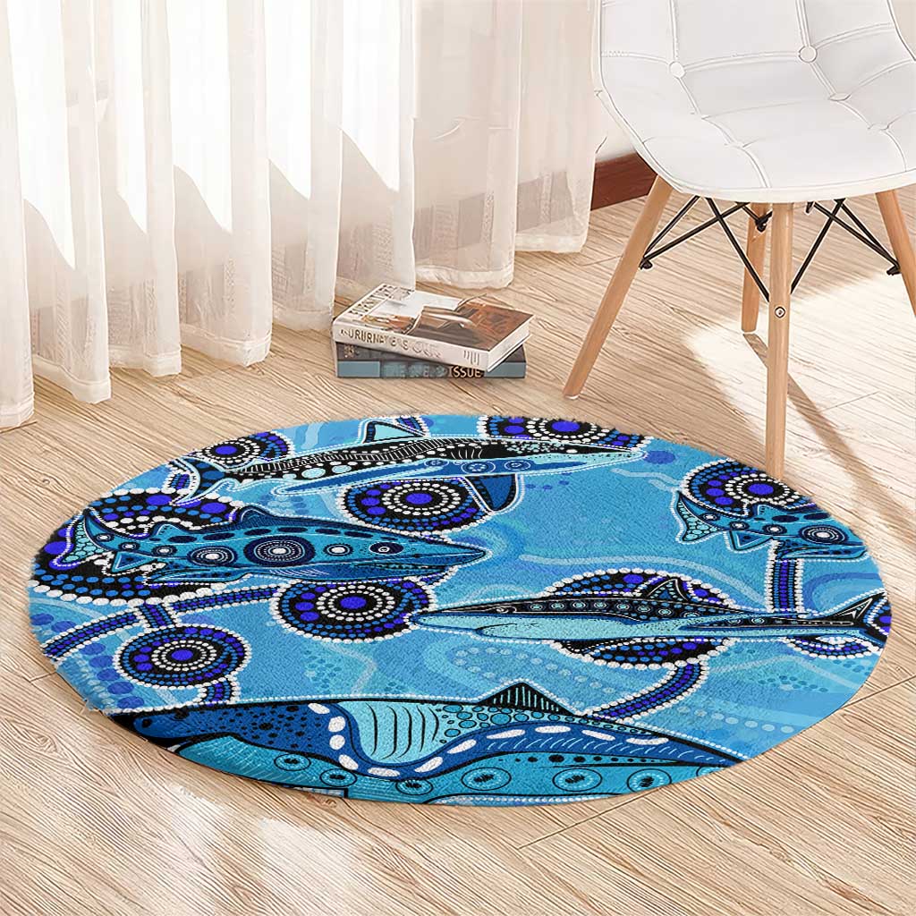 Sharks Aboriginal Australia Round Carpet Indigenous Art Blue