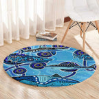 Sharks Aboriginal Australia Round Carpet Indigenous Art Blue