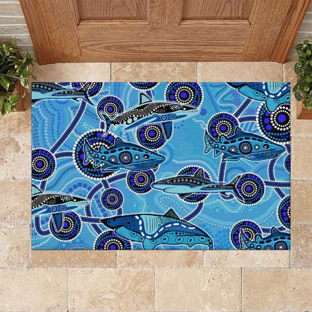 Sharks Aboriginal Australia Rubber Doormat Indigenous Art Blue
