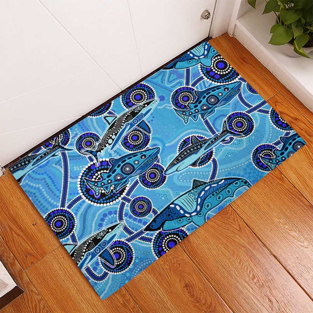 Sharks Aboriginal Australia Rubber Doormat Indigenous Art Blue