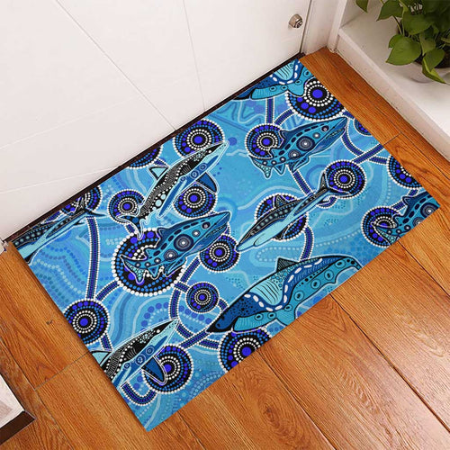 Sharks Aboriginal Australia Rubber Doormat Indigenous Art Blue