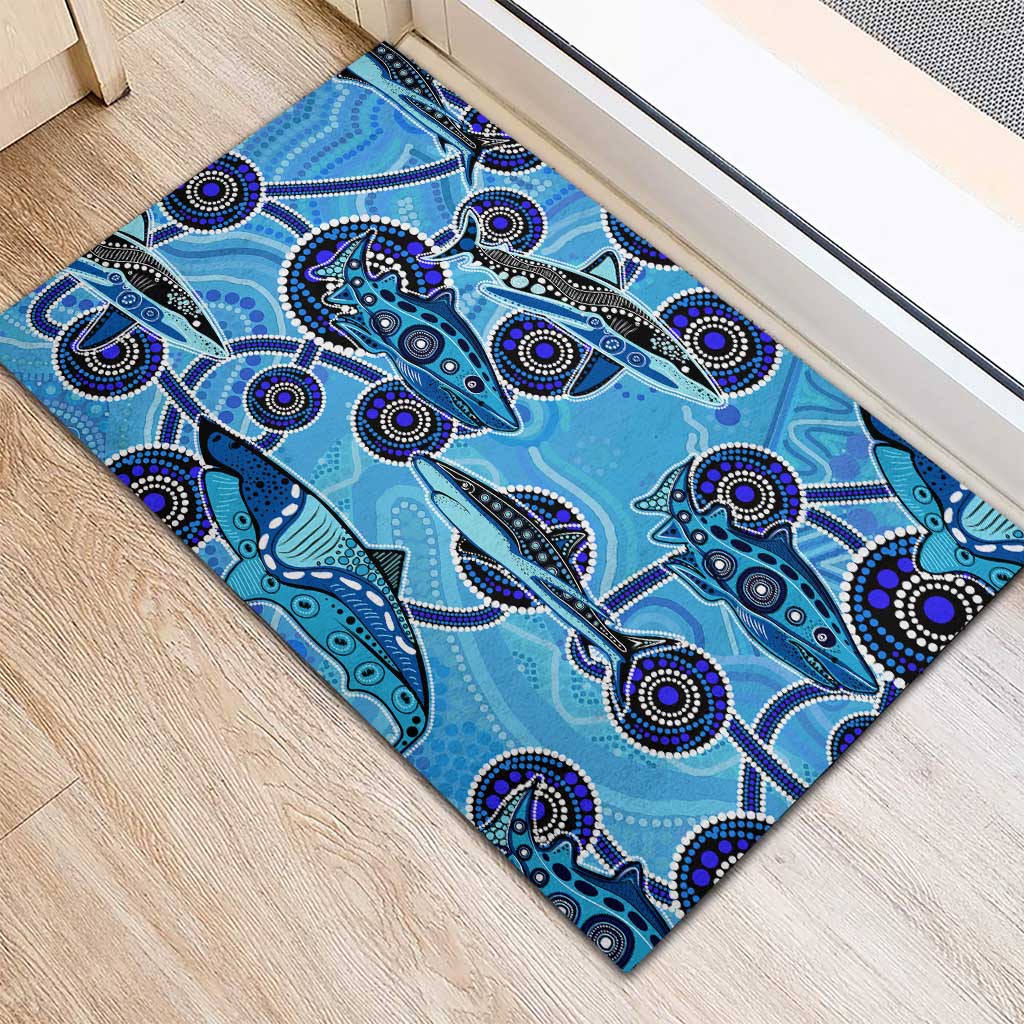 Sharks Aboriginal Australia Rubber Doormat Indigenous Art Blue