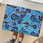 Sharks Aboriginal Australia Rubber Doormat Indigenous Art Blue