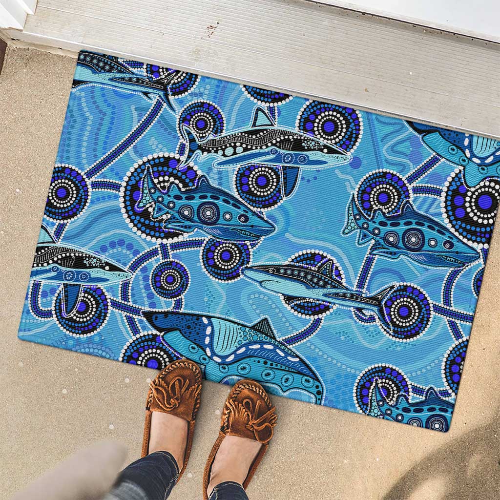 Sharks Aboriginal Australia Rubber Doormat Indigenous Art Blue