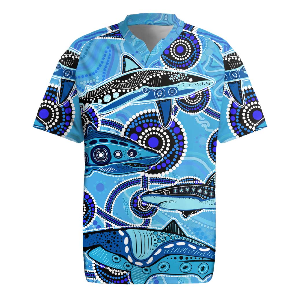 Sharks Aboriginal Australia Rugby Jersey Indigenous Art Blue