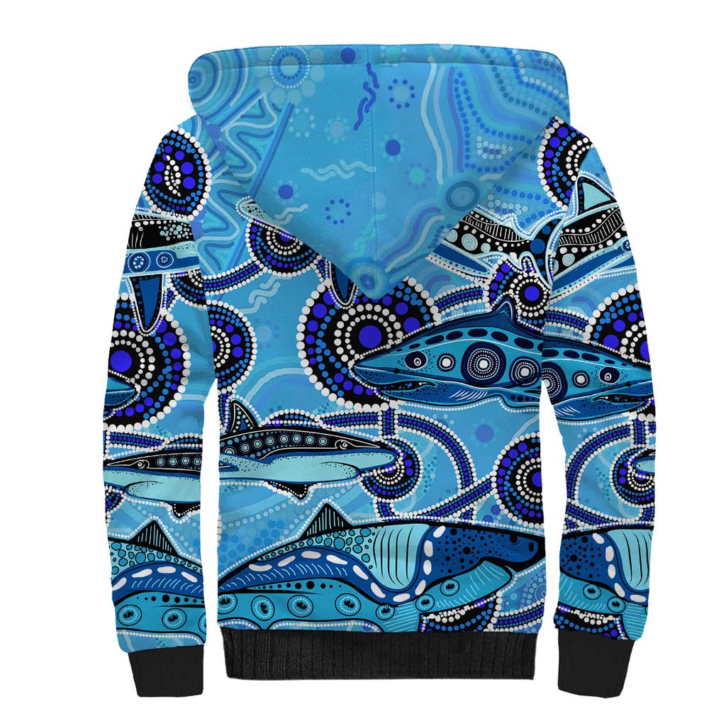 Sharks Aboriginal Australia Sherpa Hoodie Indigenous Art Blue