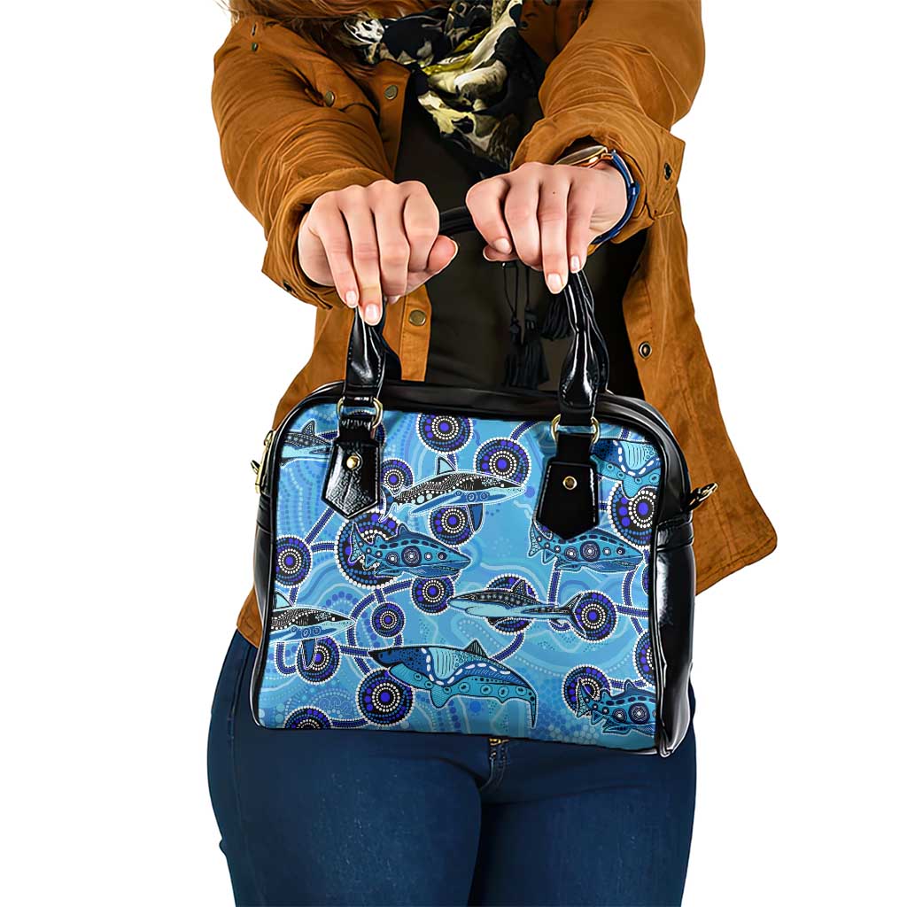 Sharks Aboriginal Australia Shoulder Handbag Indigenous Art Blue