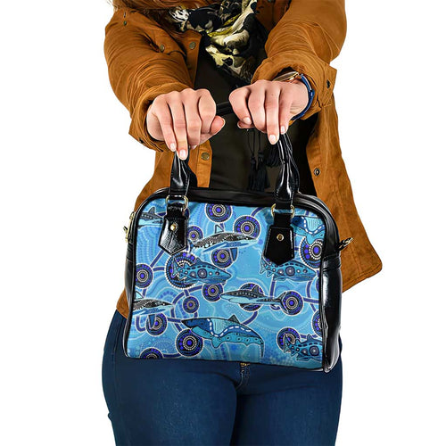 Sharks Aboriginal Australia Shoulder Handbag Indigenous Art Blue