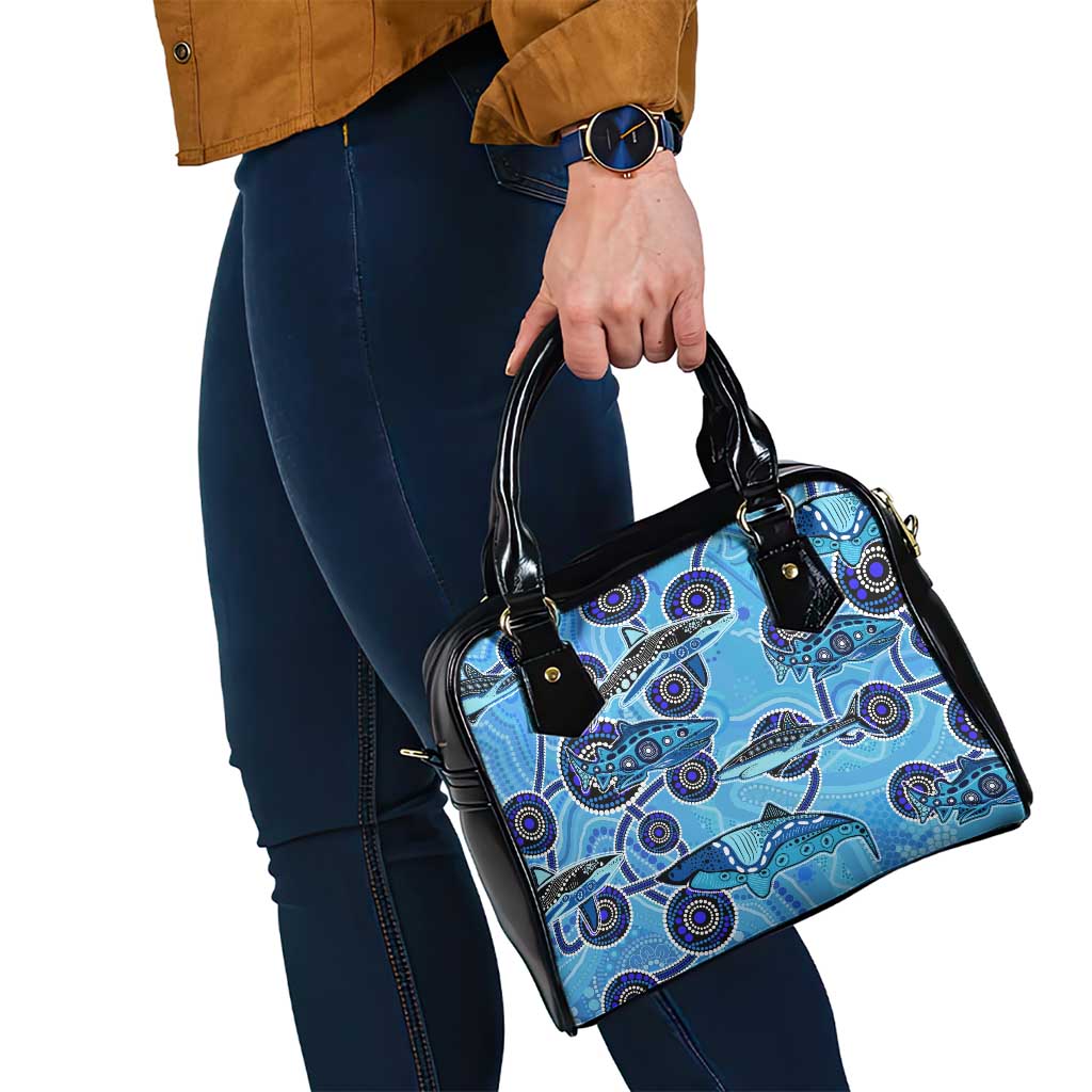 Sharks Aboriginal Australia Shoulder Handbag Indigenous Art Blue