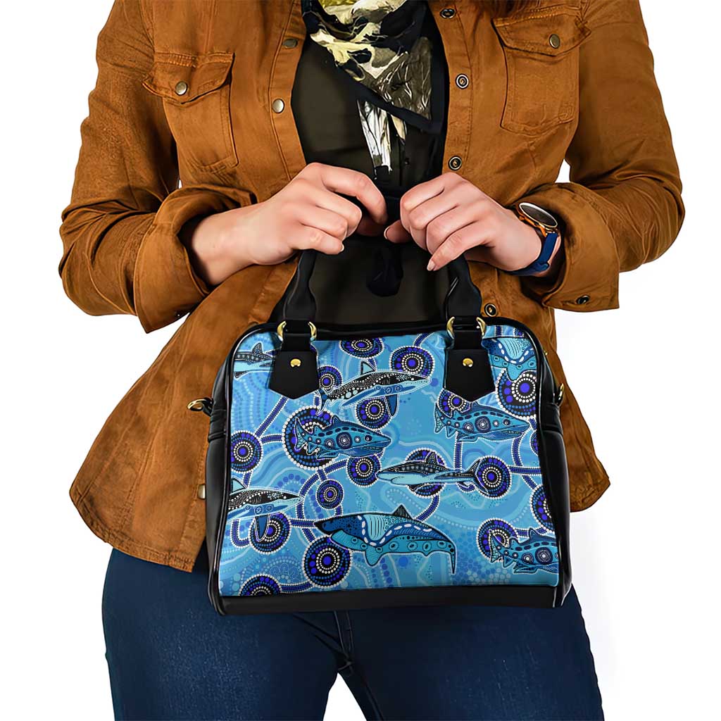 Sharks Aboriginal Australia Shoulder Handbag Indigenous Art Blue