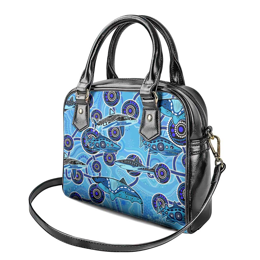 Sharks Aboriginal Australia Shoulder Handbag Indigenous Art Blue