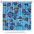 Sharks Aboriginal Australia Shower Curtain Indigenous Art Blue