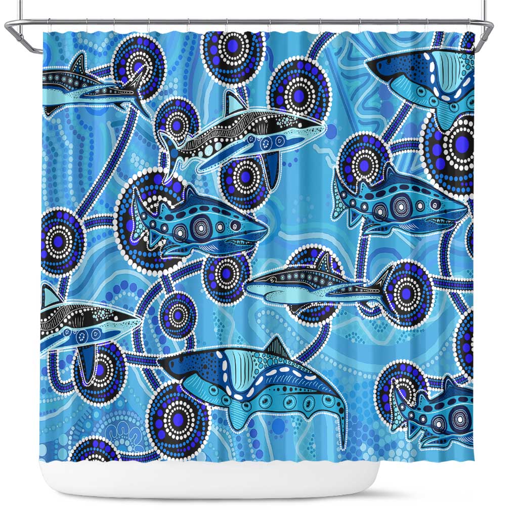 Sharks Aboriginal Australia Shower Curtain Indigenous Art Blue