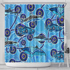 Sharks Aboriginal Australia Shower Curtain Indigenous Art Blue