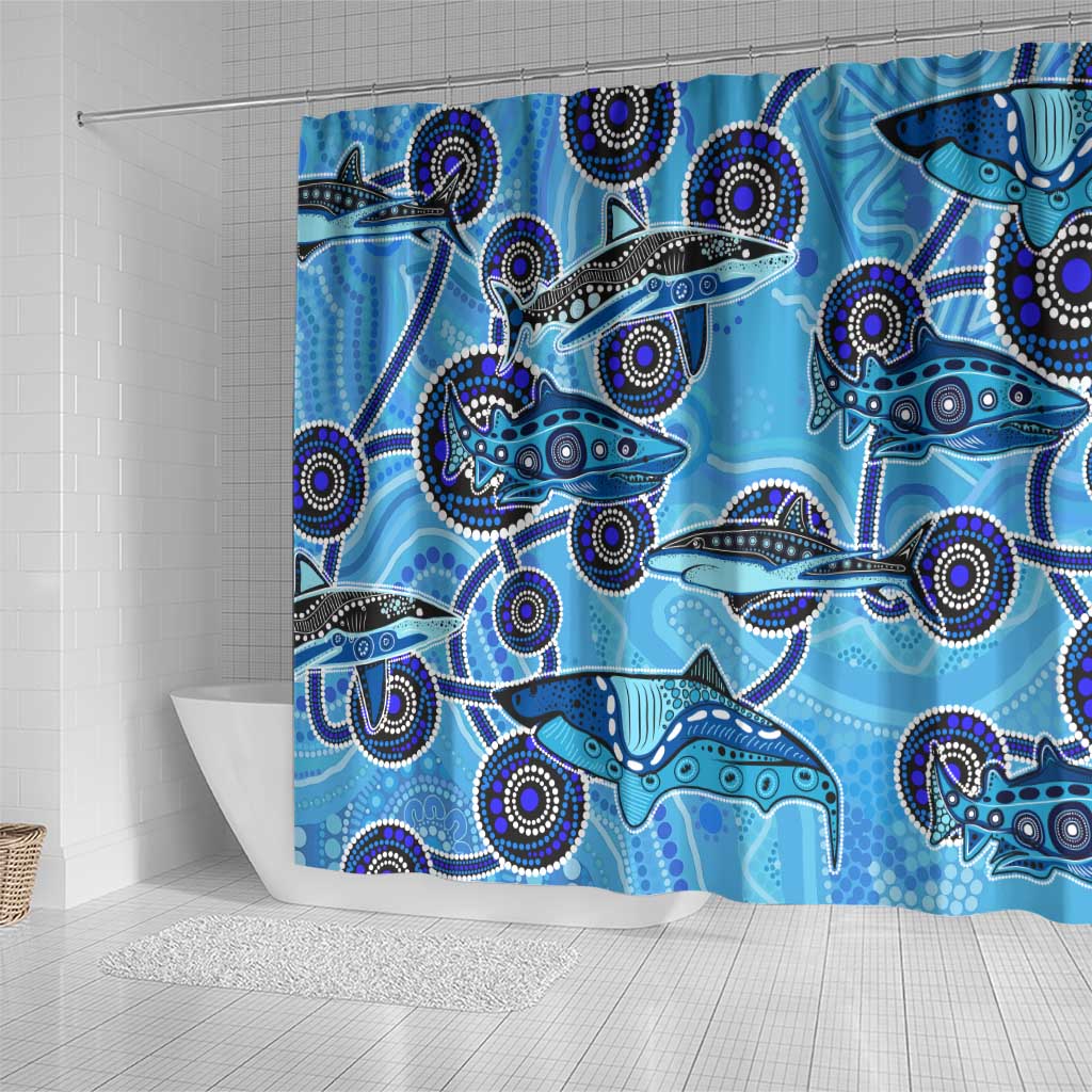 Sharks Aboriginal Australia Shower Curtain Indigenous Art Blue