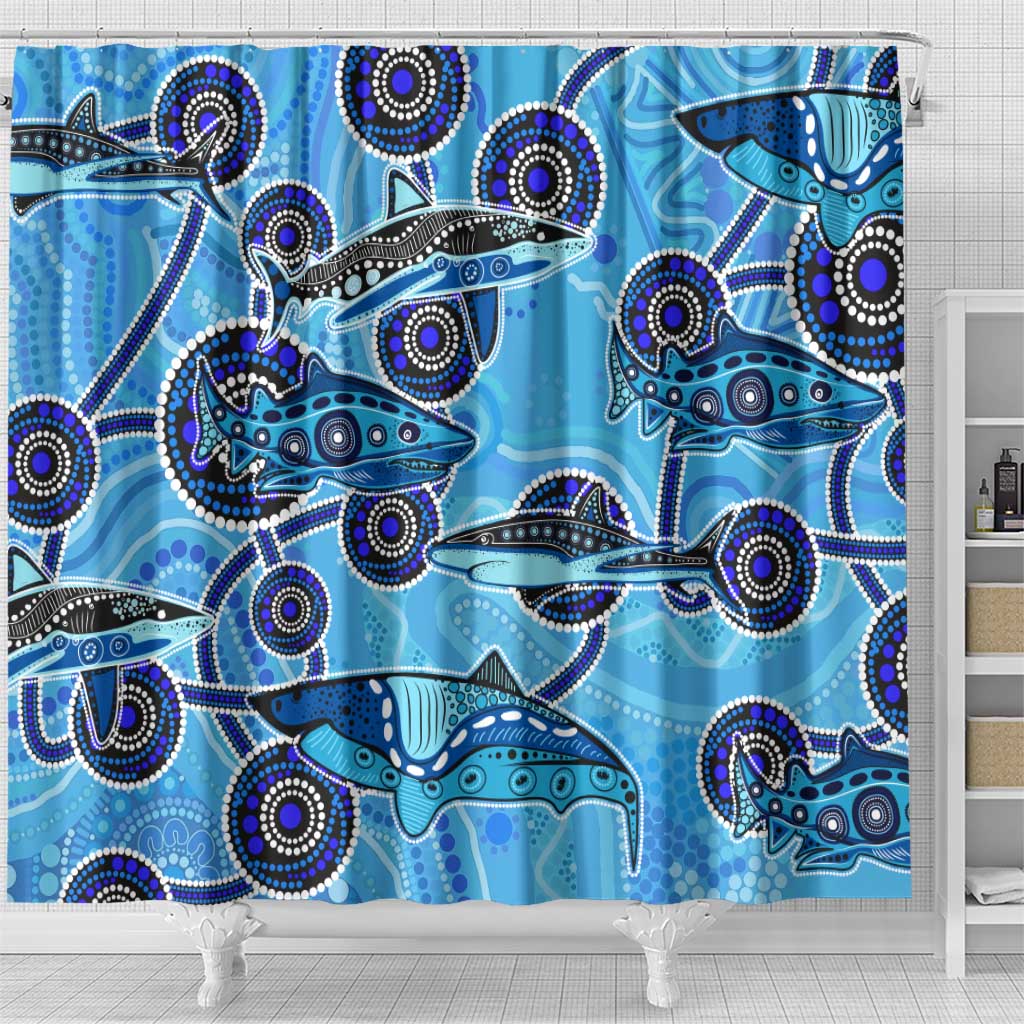 Sharks Aboriginal Australia Shower Curtain Indigenous Art Blue