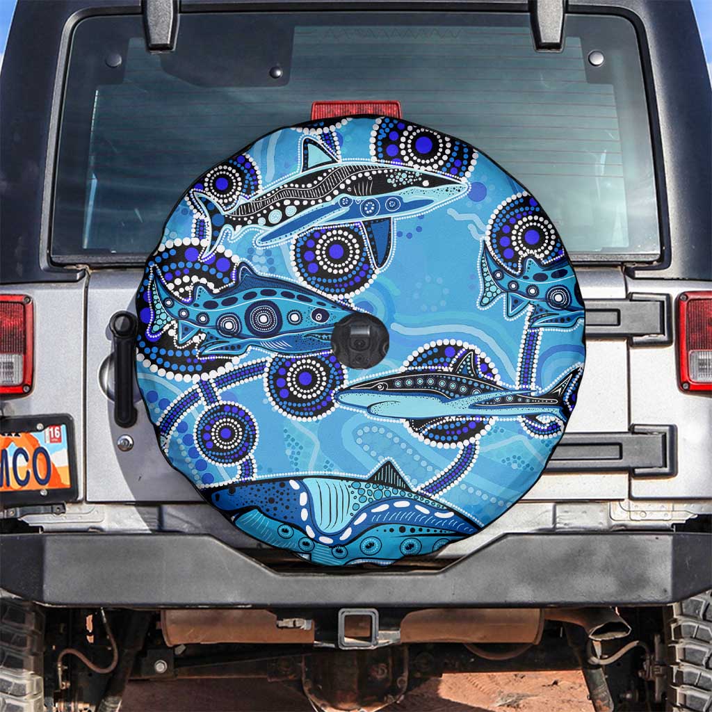 Sharks Aboriginal Australia Spare Tire Cover Indigenous Art Blue