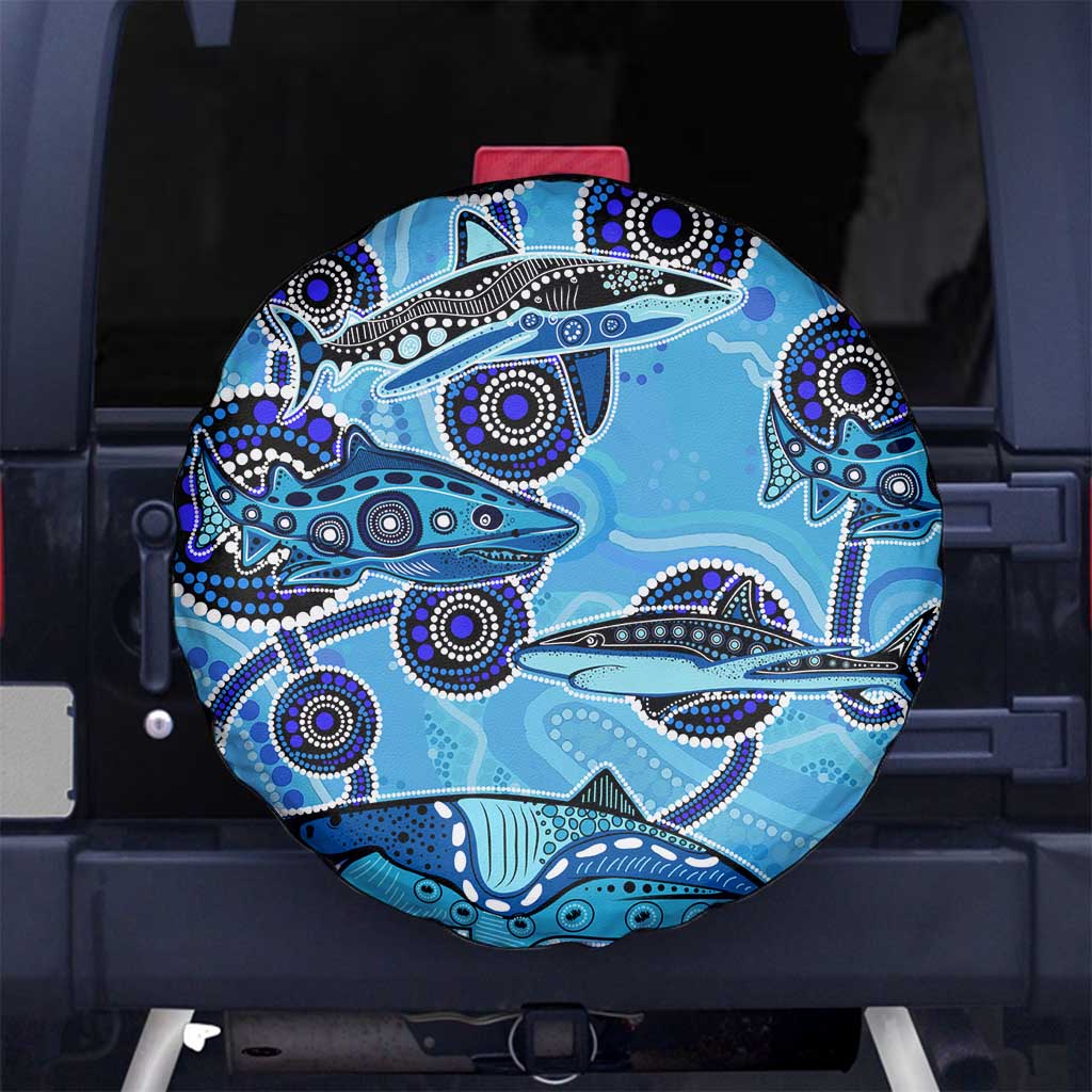 Sharks Aboriginal Australia Spare Tire Cover Indigenous Art Blue