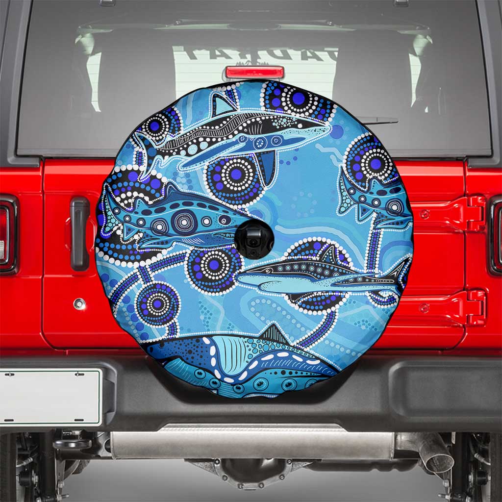 Sharks Aboriginal Australia Spare Tire Cover Indigenous Art Blue