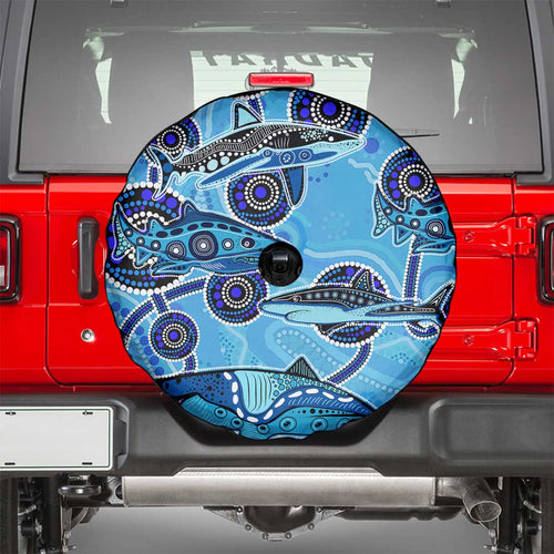 Sharks Aboriginal Australia Spare Tire Cover Indigenous Art Blue