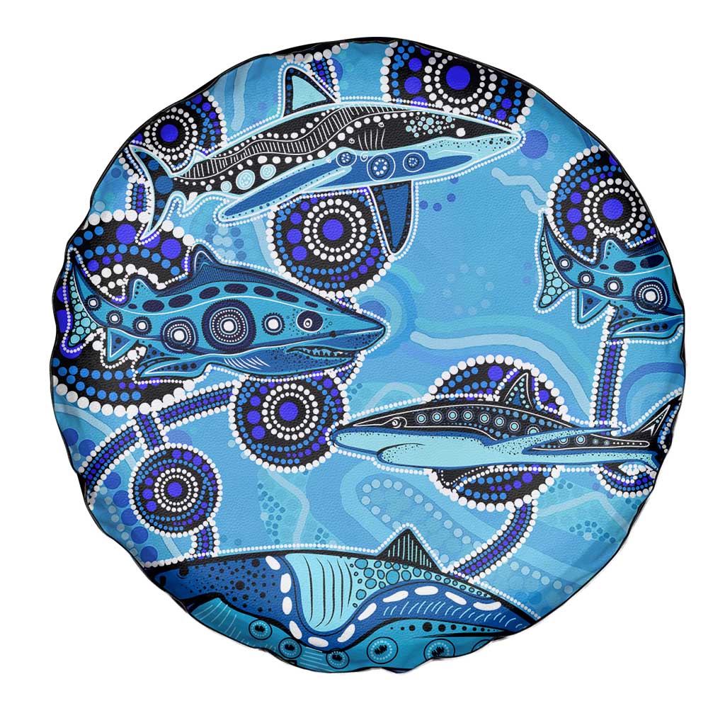 Sharks Aboriginal Australia Spare Tire Cover Indigenous Art Blue