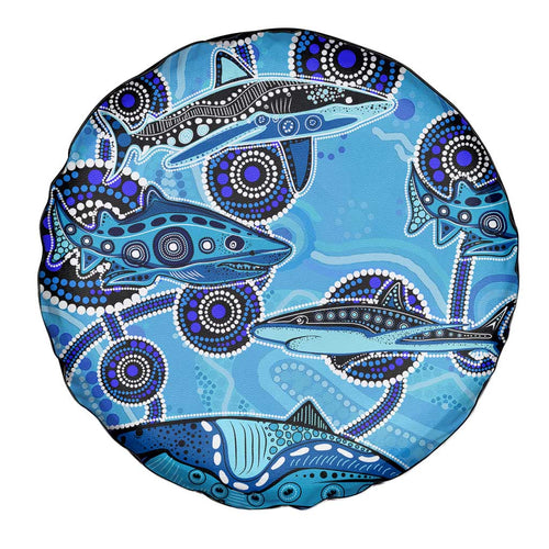 Sharks Aboriginal Australia Spare Tire Cover Indigenous Art Blue