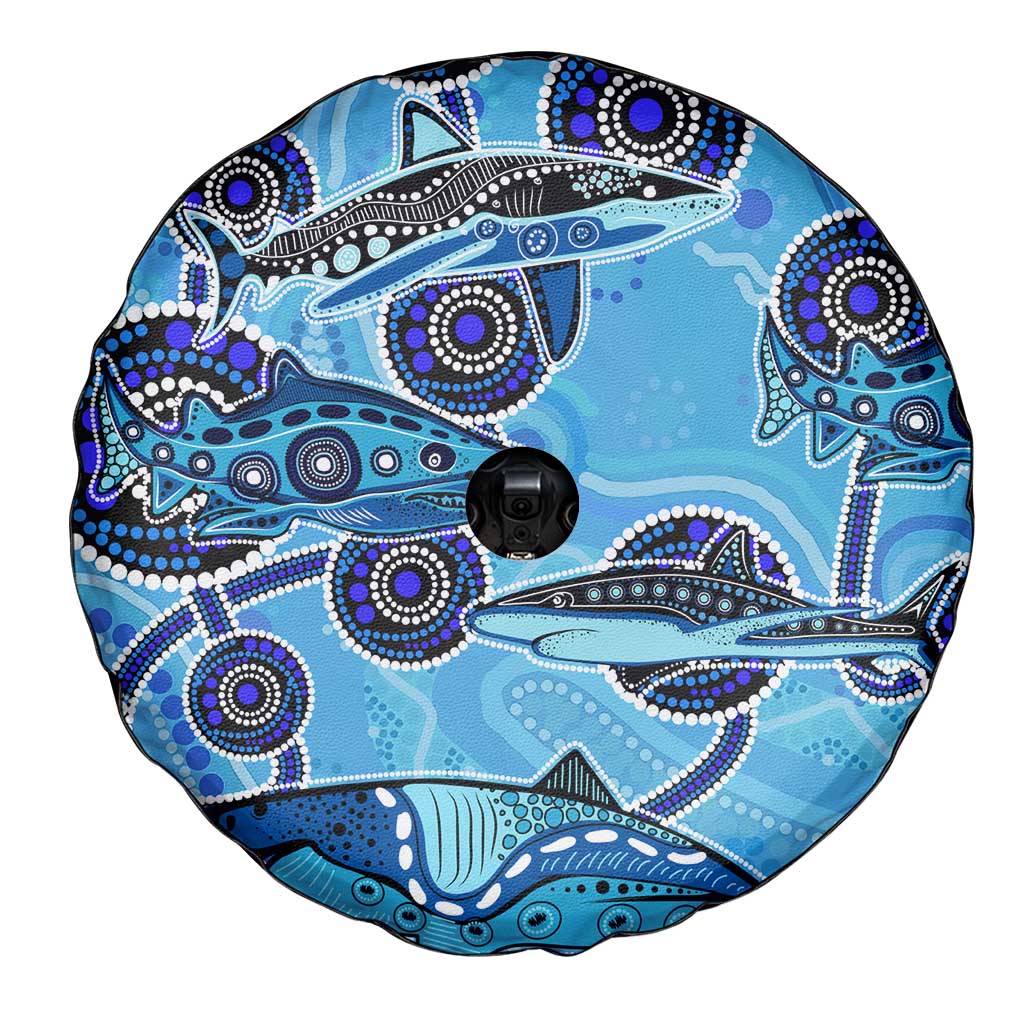 Sharks Aboriginal Australia Spare Tire Cover Indigenous Art Blue