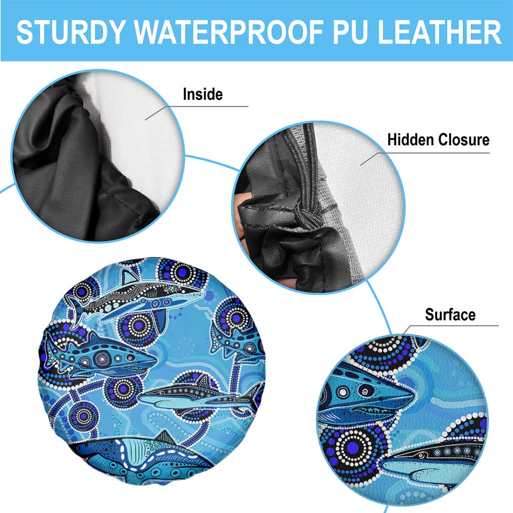 Sharks Aboriginal Australia Spare Tire Cover Indigenous Art Blue
