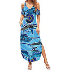 Sharks Aboriginal Australia Summer Maxi Dress Indigenous Art Blue