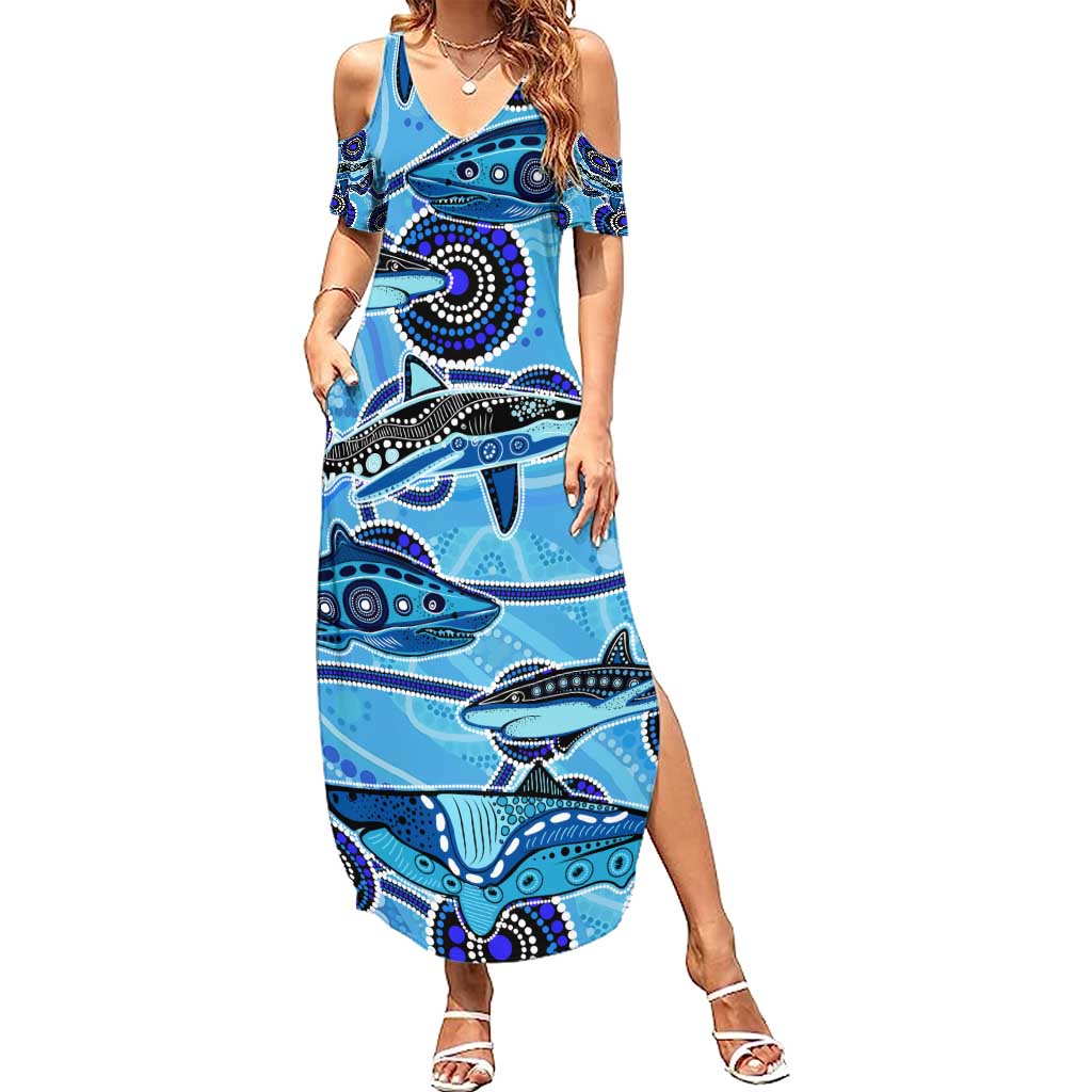 Sharks Aboriginal Australia Summer Maxi Dress Indigenous Art Blue