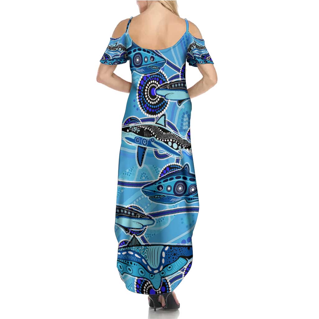 Sharks Aboriginal Australia Summer Maxi Dress Indigenous Art Blue