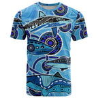 Sharks Aboriginal Australia T Shirt Indigenous Art Blue