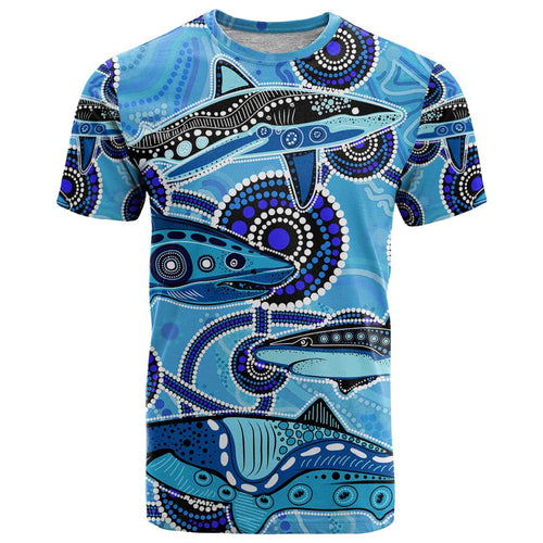 Sharks Aboriginal Australia T Shirt Indigenous Art Blue