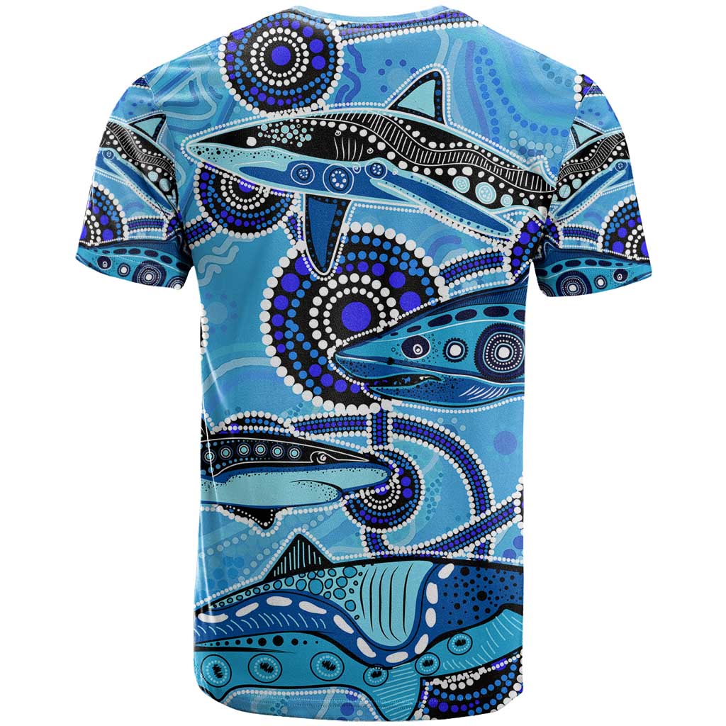 Sharks Aboriginal Australia T Shirt Indigenous Art Blue