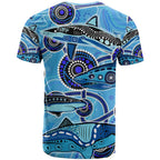 Sharks Aboriginal Australia T Shirt Indigenous Art Blue