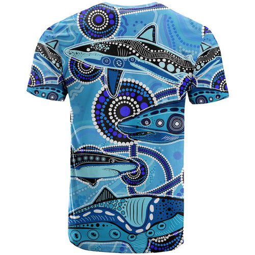 Sharks Aboriginal Australia T Shirt Indigenous Art Blue