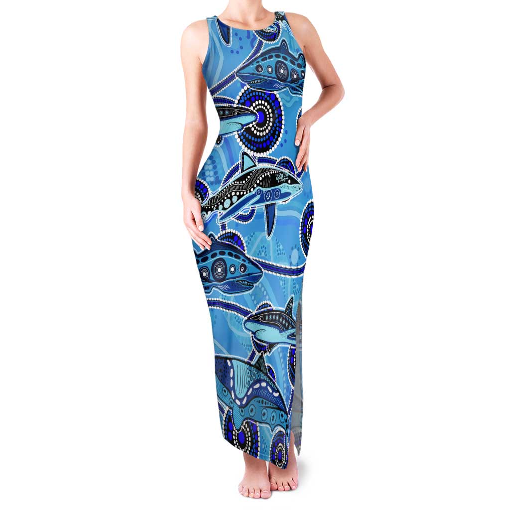 Sharks Aboriginal Australia Tank Maxi Dress Indigenous Art Blue