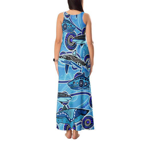 Sharks Aboriginal Australia Tank Maxi Dress Indigenous Art Blue
