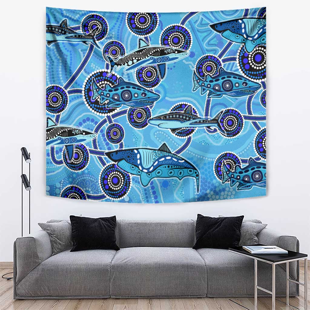 Sharks Aboriginal Australia Tapestry Indigenous Art Blue