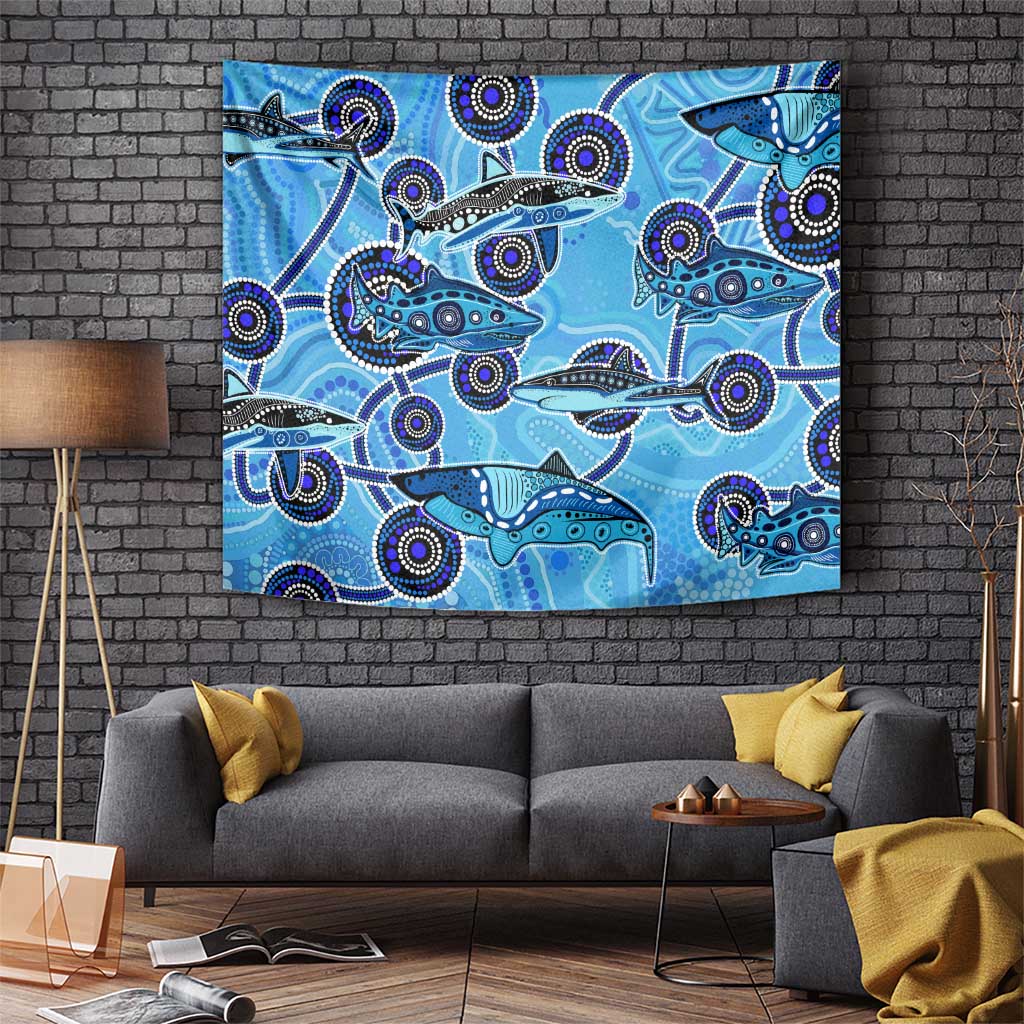Sharks Aboriginal Australia Tapestry Indigenous Art Blue