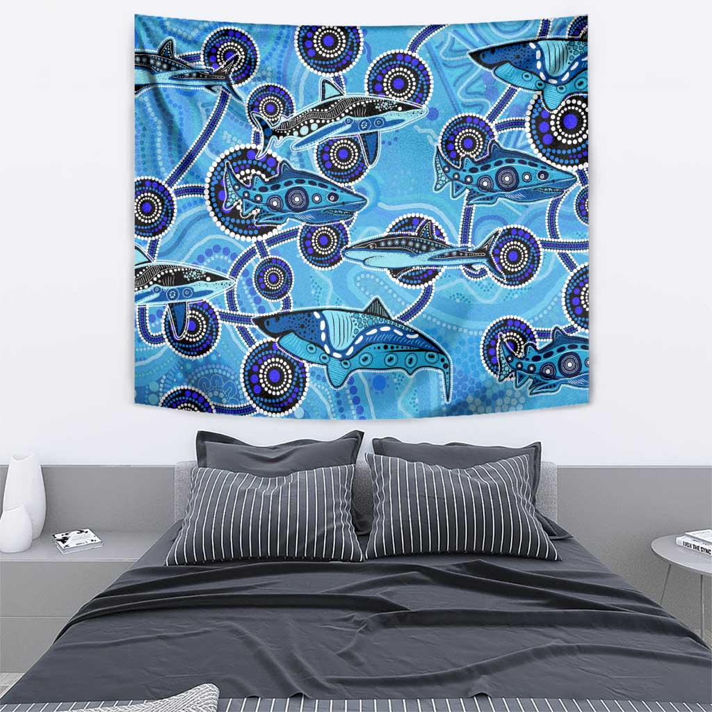 Sharks Aboriginal Australia Tapestry Indigenous Art Blue