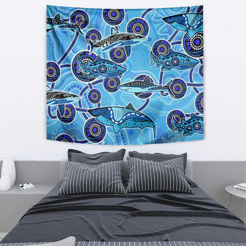 Sharks Aboriginal Australia Tapestry Indigenous Art Blue
