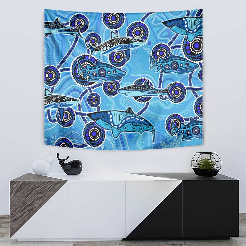 Sharks Aboriginal Australia Tapestry Indigenous Art Blue