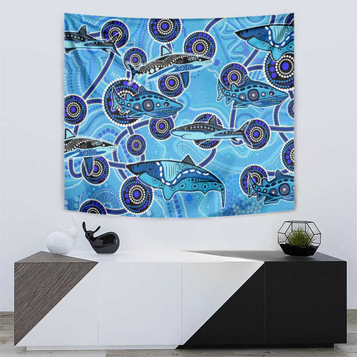 Sharks Aboriginal Australia Tapestry Indigenous Art Blue